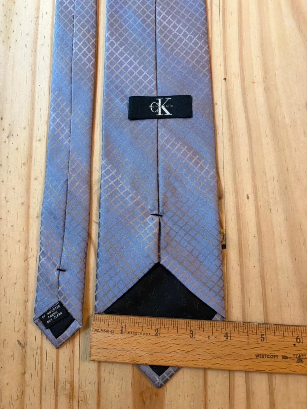 Calvin Klein Men's Silk Tie – Blue & Gold Grid Pattern